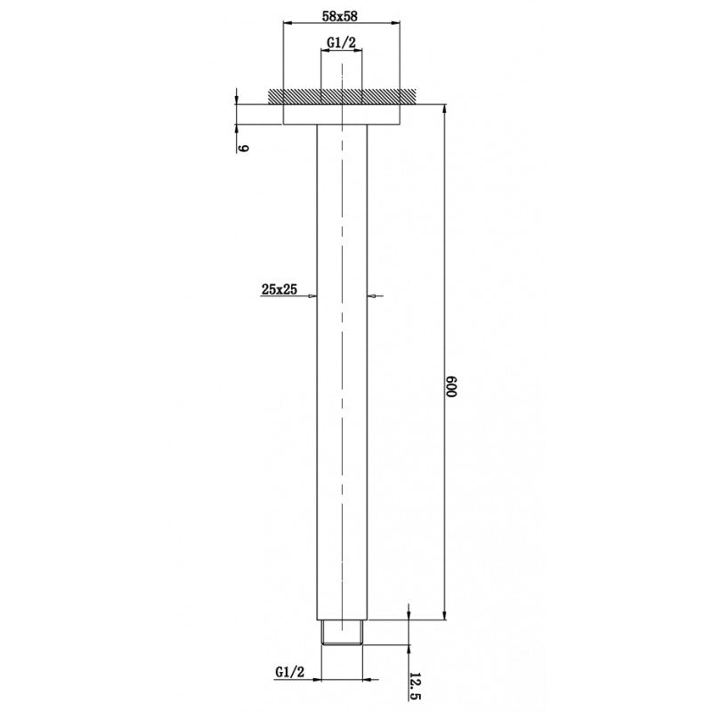 600mm Black Ceiling Shower Arm
