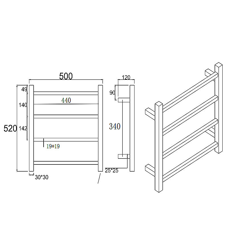 Matte Black Heated Towel Rack 4 Bars
