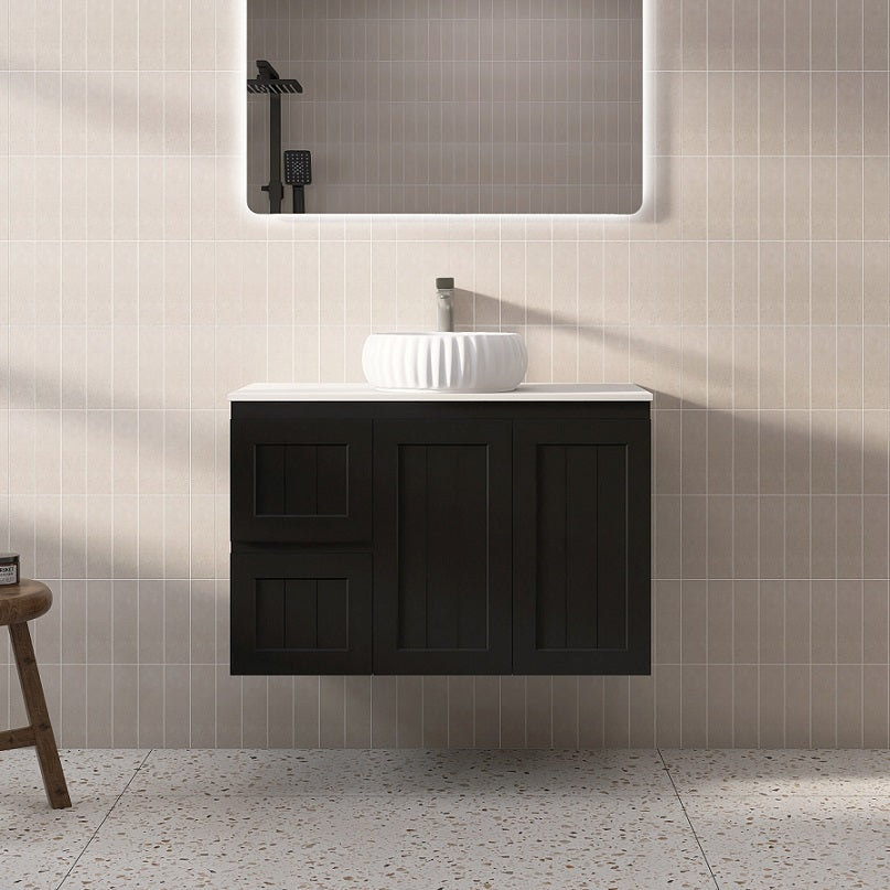 Acacia 900mm Matte Black Single Bowl Wall Hung Vanity