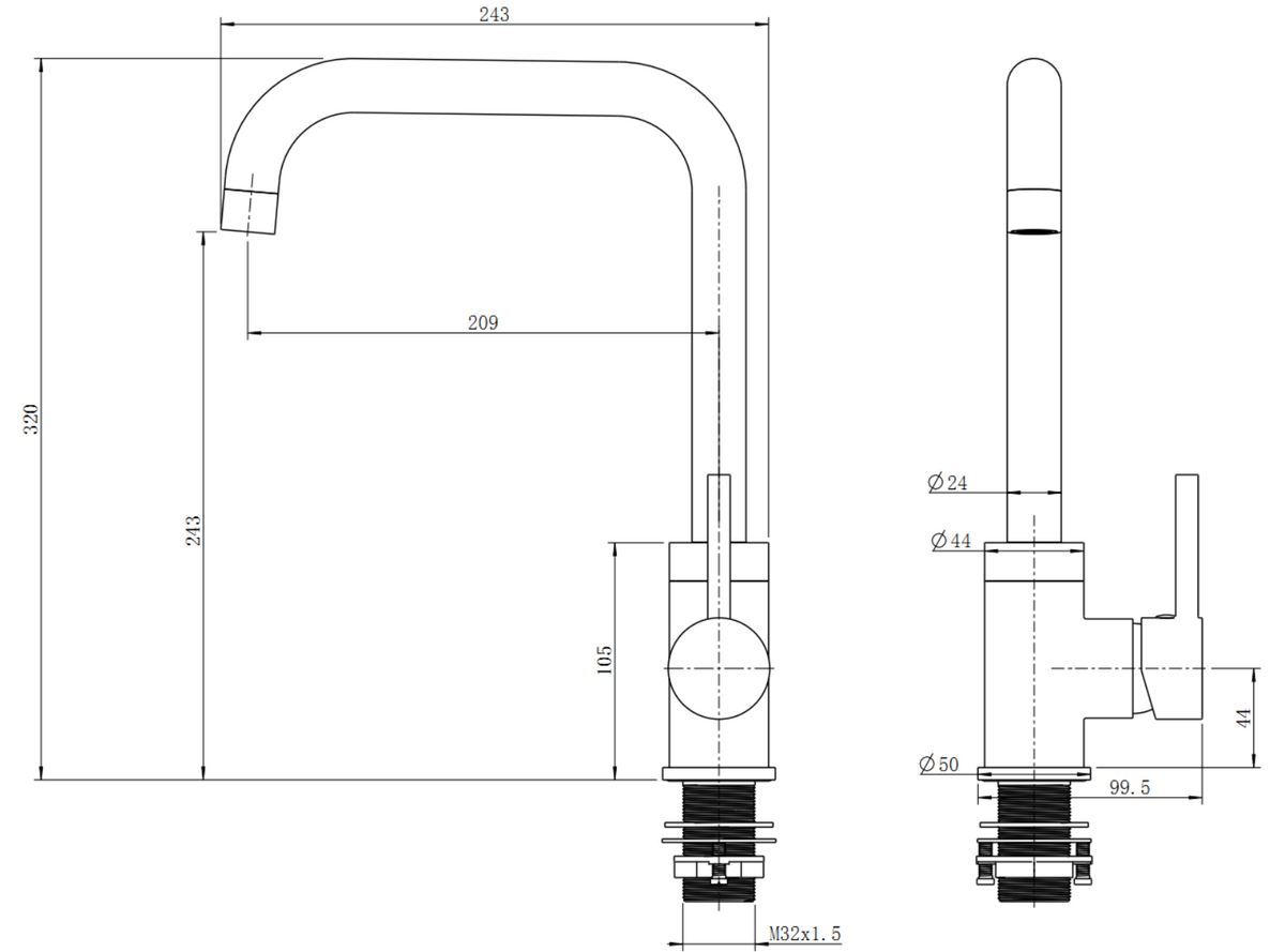 Black Standard Kitchen Mixer