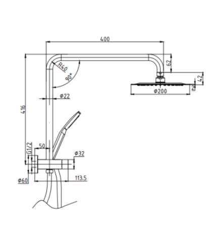 Elite Chrome Round Multifunction Hand Shower With  200MM Overhead Rain Shower  Half Rail