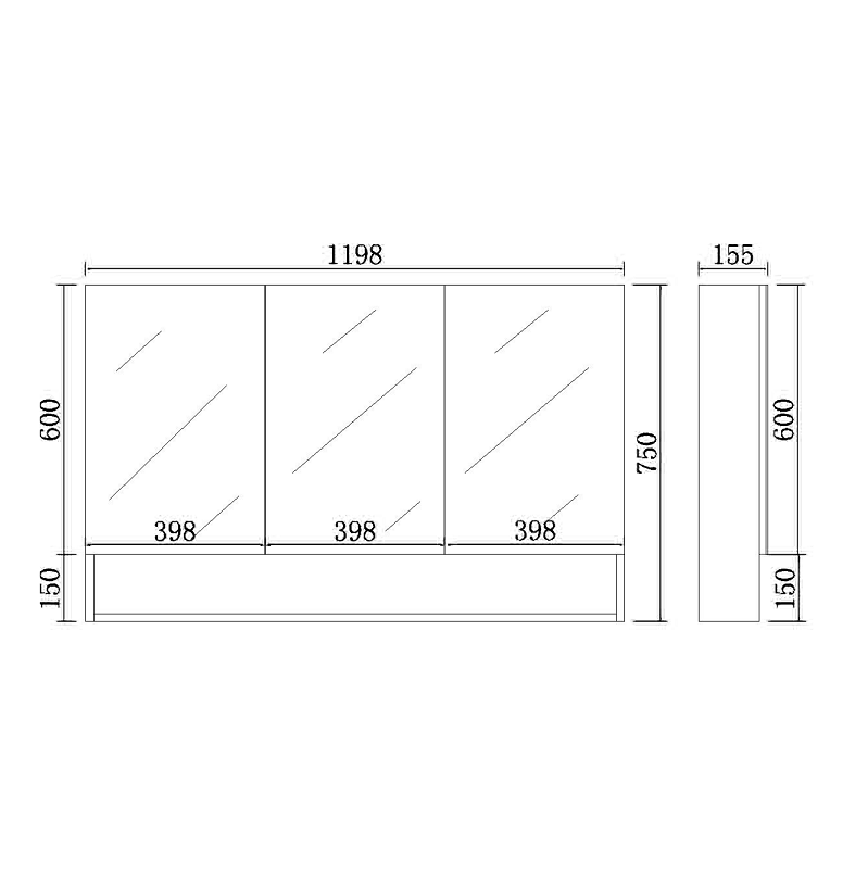 Riva Gloss White 1200mm Three Door Shaving cabinet