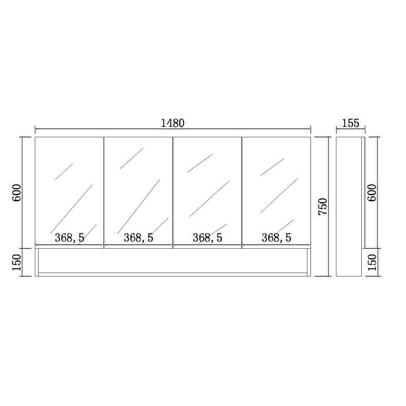Riva Gloss White 1500mm Four Door Shaving cabinet