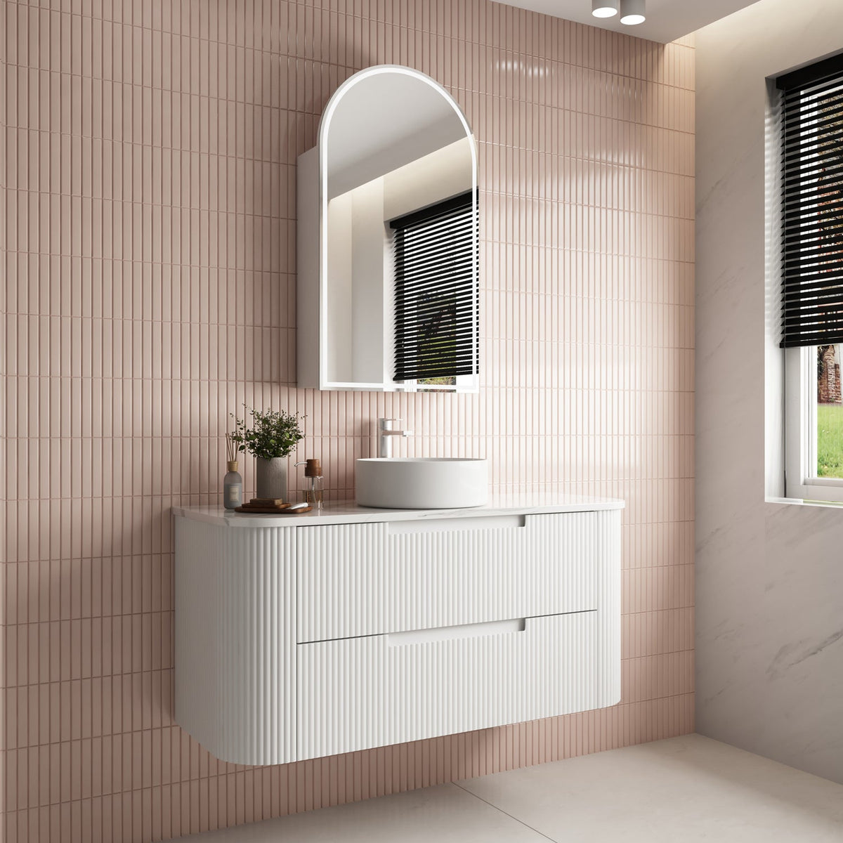 Curva 1200mm White Fluted Wall Hung Vanity