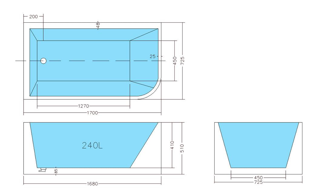 Casey 1700mm Left Corner Fit 510mm High Freestanding Bath Tub