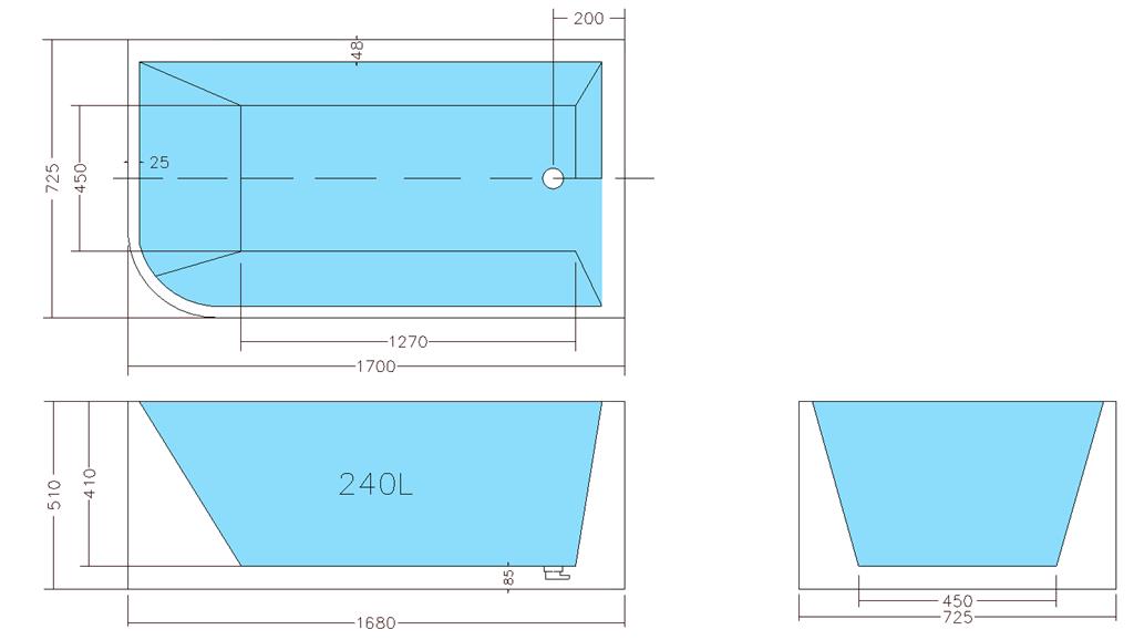 Casey 1700mm Right Corner Fit 510mm High Freestanding Bath Tub