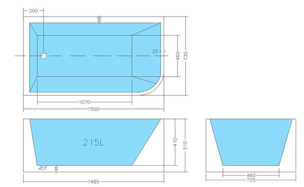 Casey 1500mm Left Corner Fit 510mm High Freestanding Bath Tub
