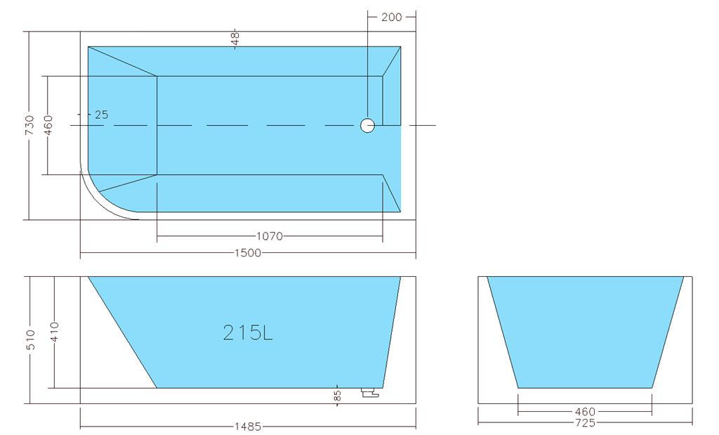 Casey 1500mm Right Corner Fit 510mm High Freestanding Bath Tub
