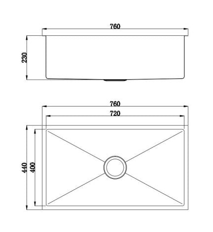Arcko Lux Undermount/Overmount 760x440x230mm Singel bowl Sink