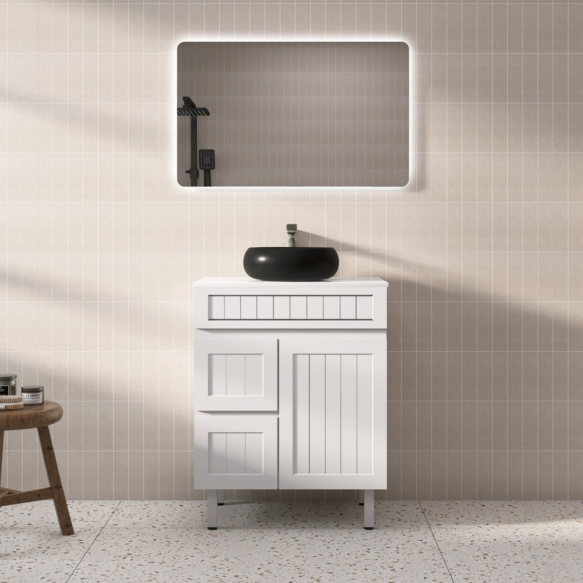 Acacia 750mm Matte White Left Hand Drawer  Vanity Leg