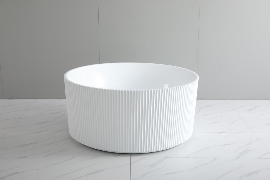 Como fluted Round 1280mm Freestanding Bathtub Gloss White