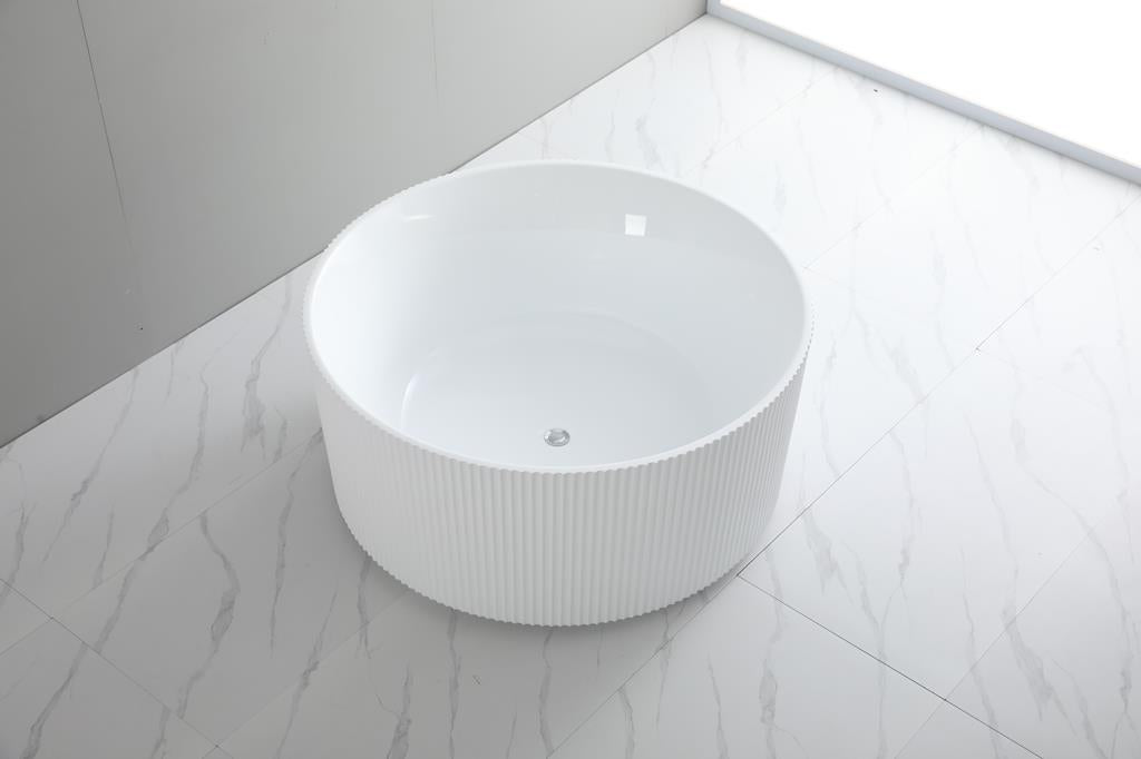 Como fluted Round 1280mm Freestanding Bathtub Gloss White