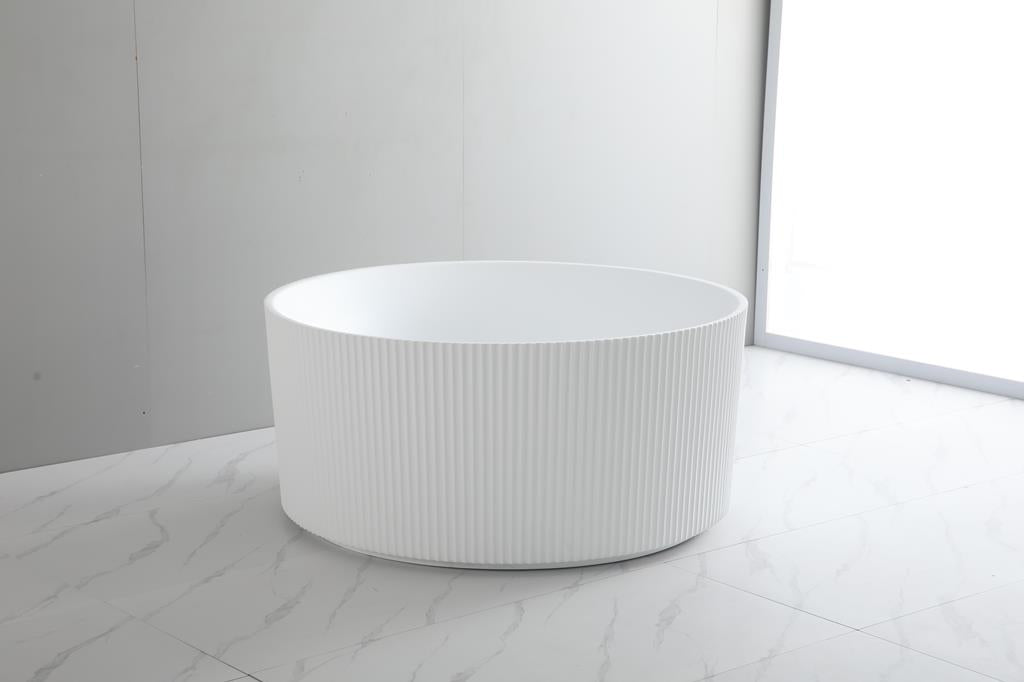 Como fluted Round 1280mm Freestanding Bathtub Matte White