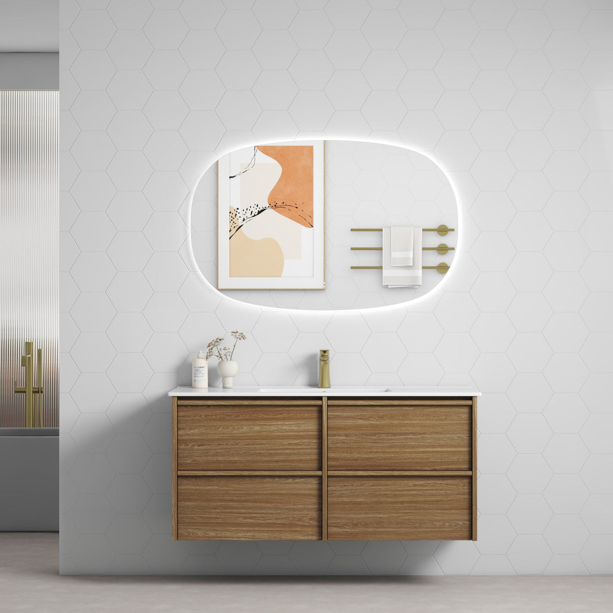 Aulic | 1200mm Venetta Framed Wall Hung Vanity Harvest Oak