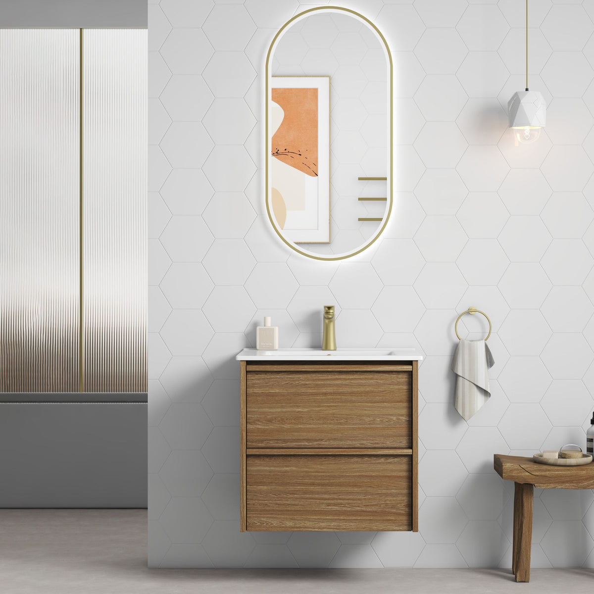 Aulic | 600mm Venetta Framed Wall Hung Vanity Harvest Oak