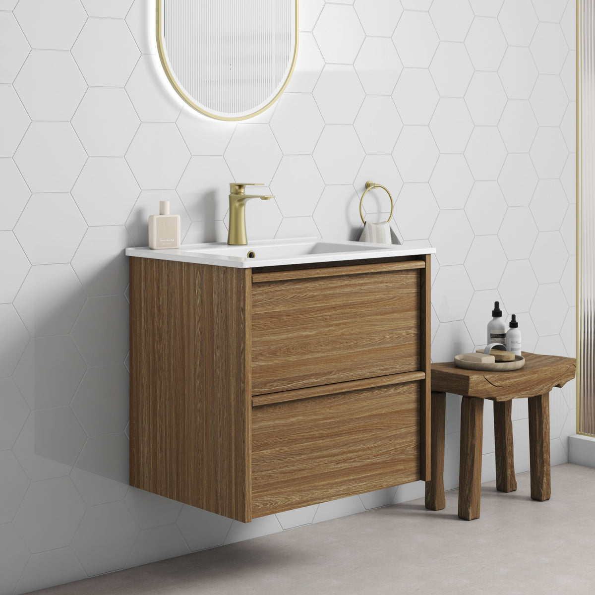 Aulic | 600mm Venetta Framed Wall Hung Vanity Harvest Oak