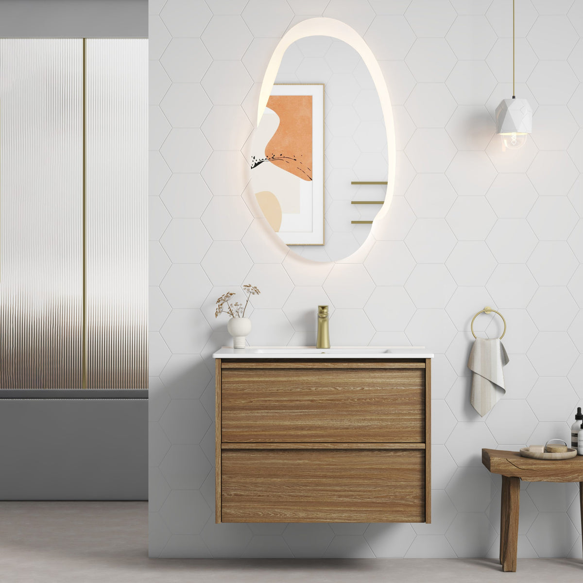 Aulic | 750mm Venetta Framed Wall Hung Vanity Harvest Oak