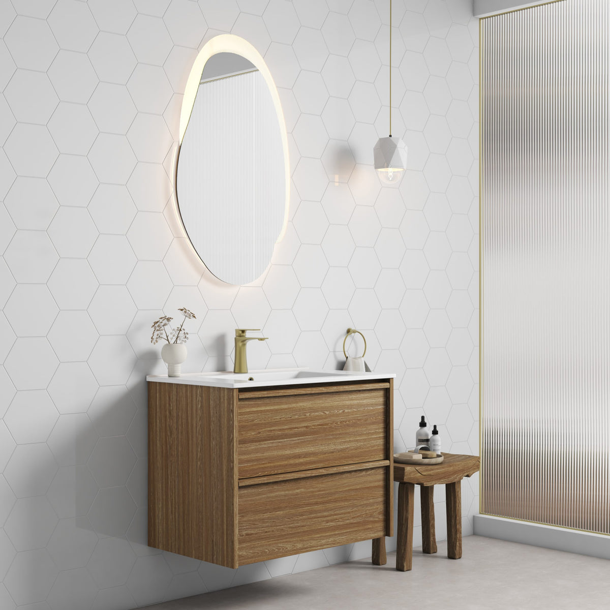 Aulic | 750mm Venetta Framed Wall Hung Vanity Harvest Oak