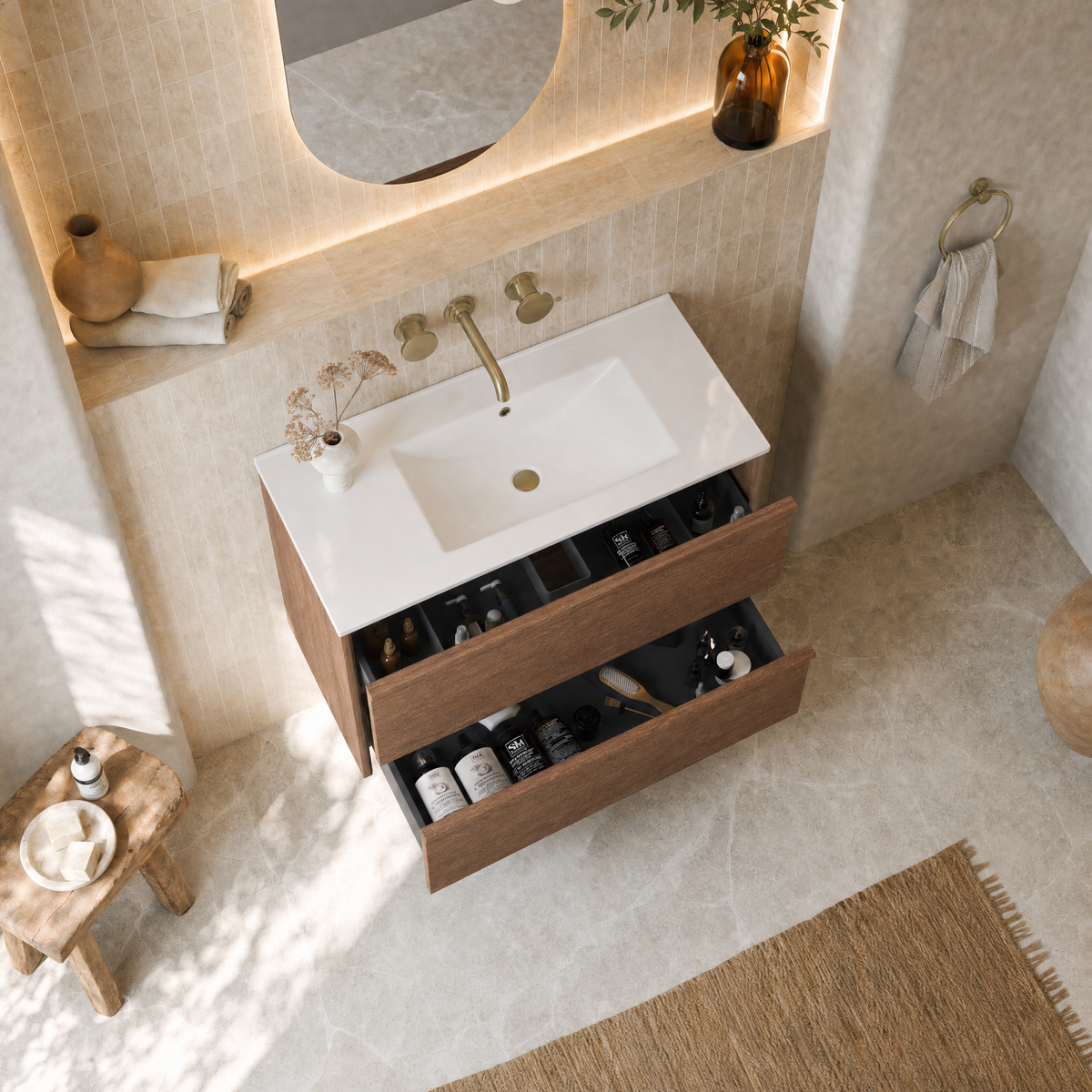 Aulic | 750mm Venetta Walnut Framed Wall Hung Vanity