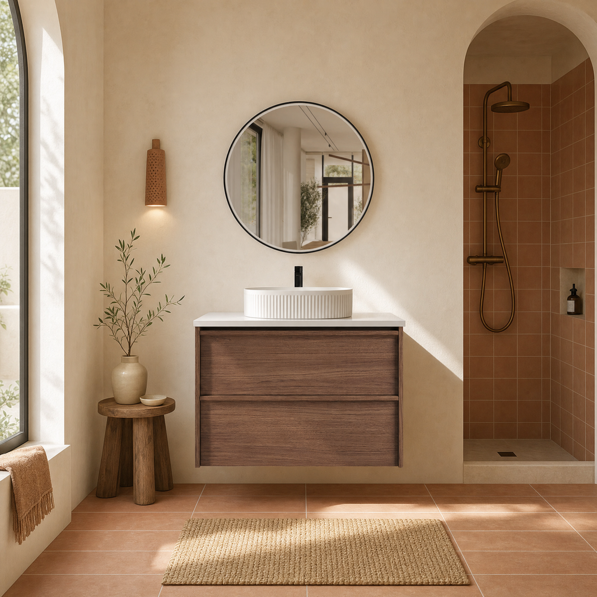 Aulic | 900mm Venetta Walnut Framed Wall Hung Vanity