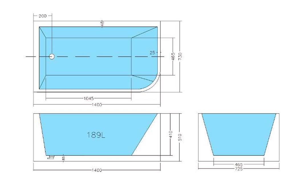 Casey 1400mm Left Corner Fit 510mm High Freestanding Bath Tub