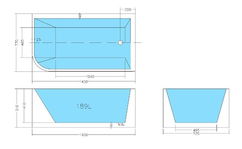 Casey 1400mm Right Corner Fit 510mm High Freestanding Bath Tub