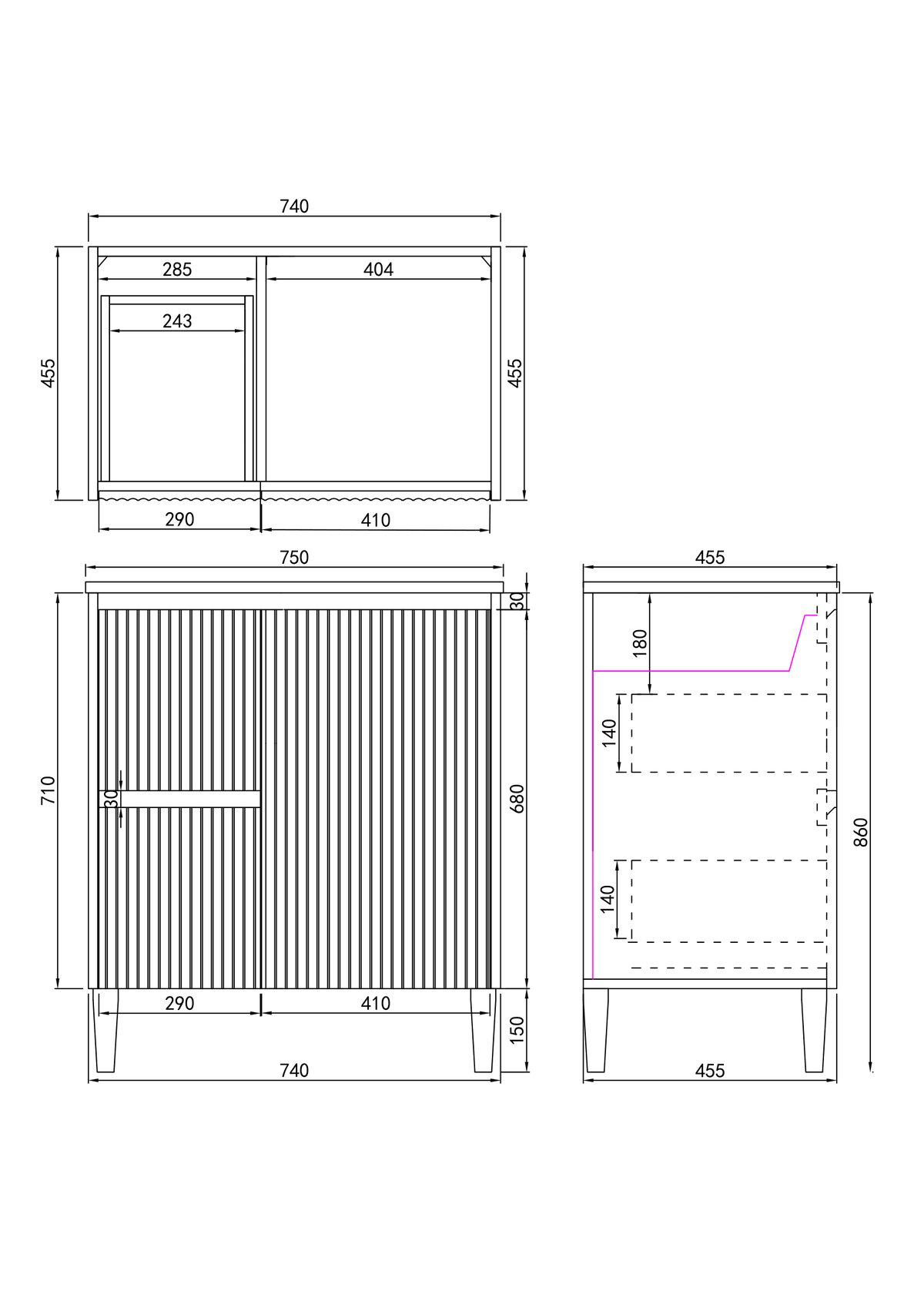 Brighton 750mm Matte Black Floor PVC Cabinet