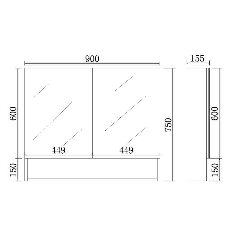 Riva Gloss White 900mm Double Door Shaving cabinet