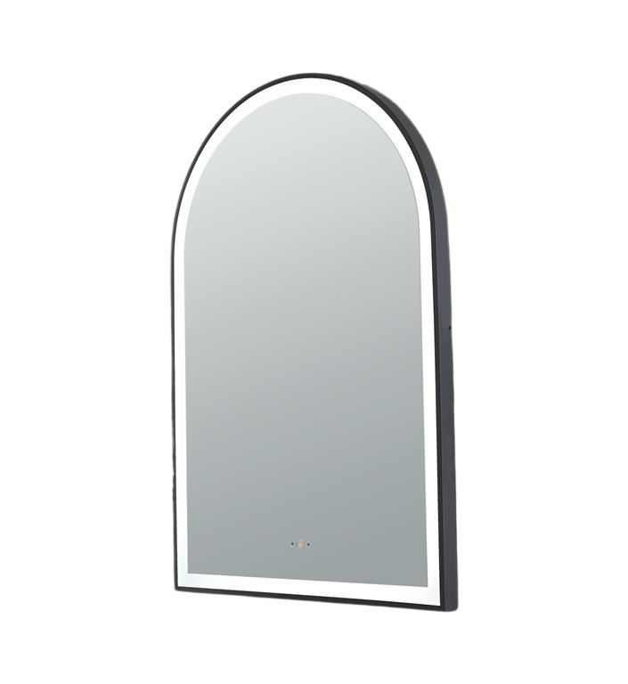 Aura 600×900mm Touchless LED Arched Mirror Matte Black Frame