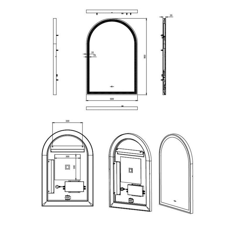 Aura 600×900mm Touchless LED Arched Mirror Gun Metal Frame