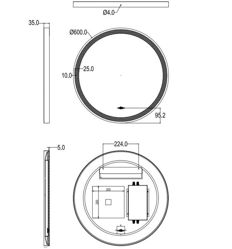 Luna 600mm Touchless LED Round Mirror Brushed Nickel