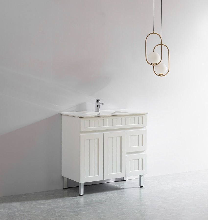 Acacia 900mm Matte White Single Bowl Vanity On Legs
