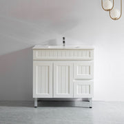 Acacia 900mm Matte White Single Bowl Vanity On Legs