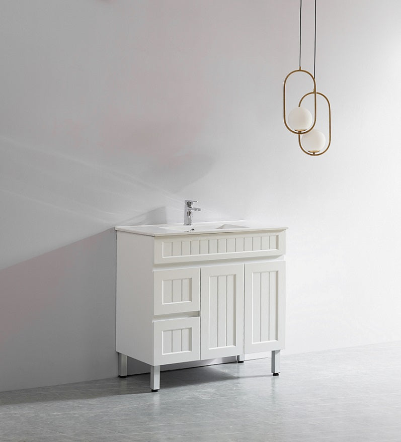 Acacia 900mm Matte White Single Bowl Vanity On Legs