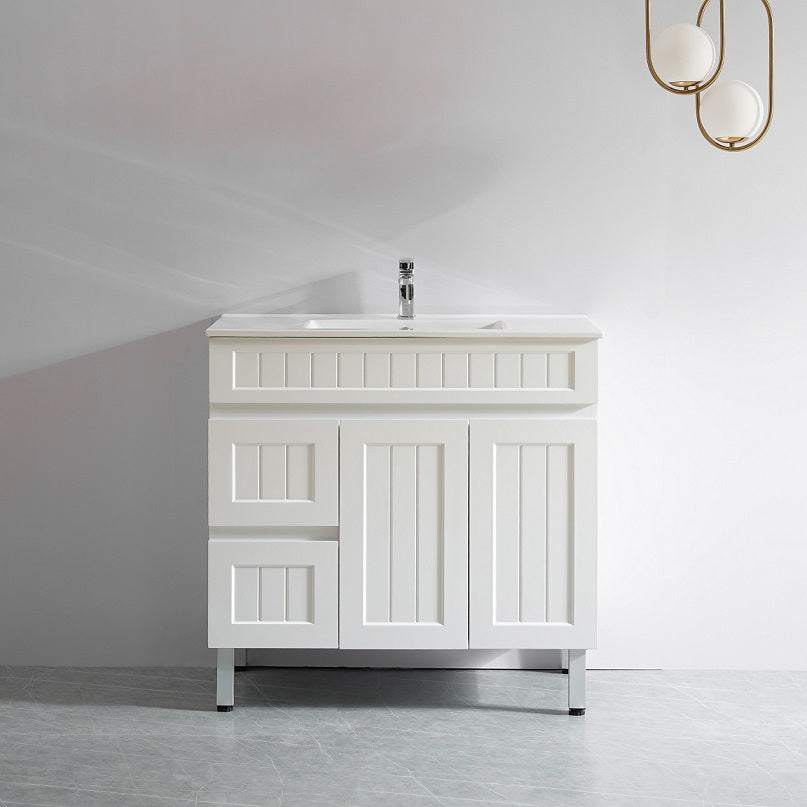 Acacia 900mm Matte White Single Bowl Vanity On Legs