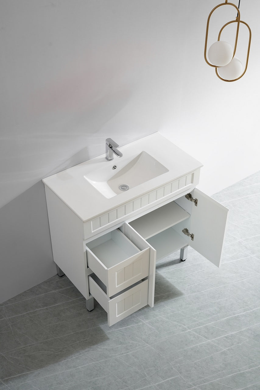 Acacia 900mm Matte White Single Bowl Vanity On Legs
