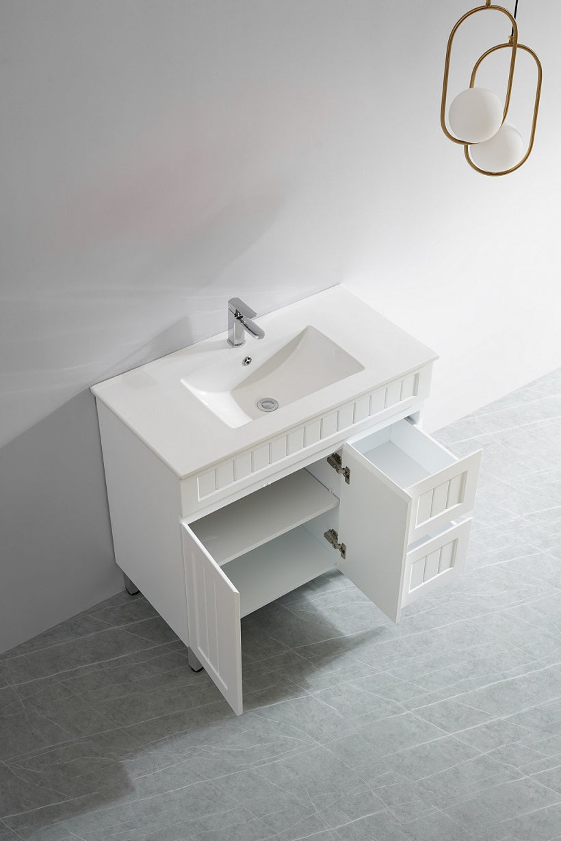 Acacia 900mm Matte White Single Bowl Vanity On Legs