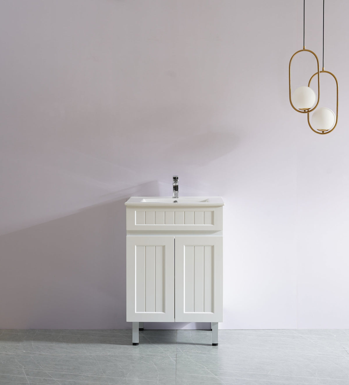 Acacia 600mm Matte White Single Bowl Vanity Leg