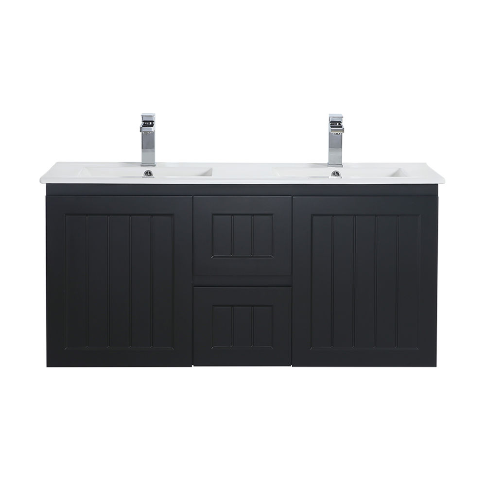 Acacia 1200mm Matte Black Double Bowl Wall Hung Vanity