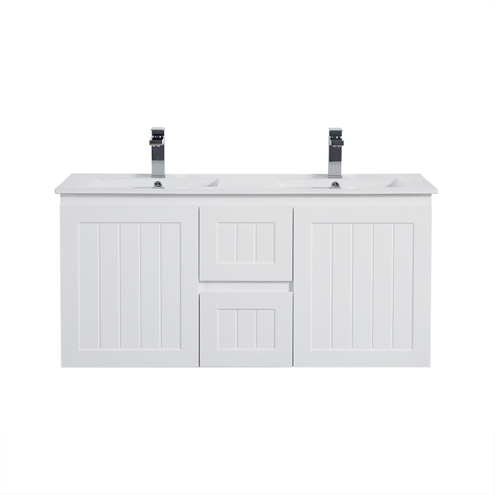 Acacia 1200mm Matte White Double Bowl Wall Hung Vanity