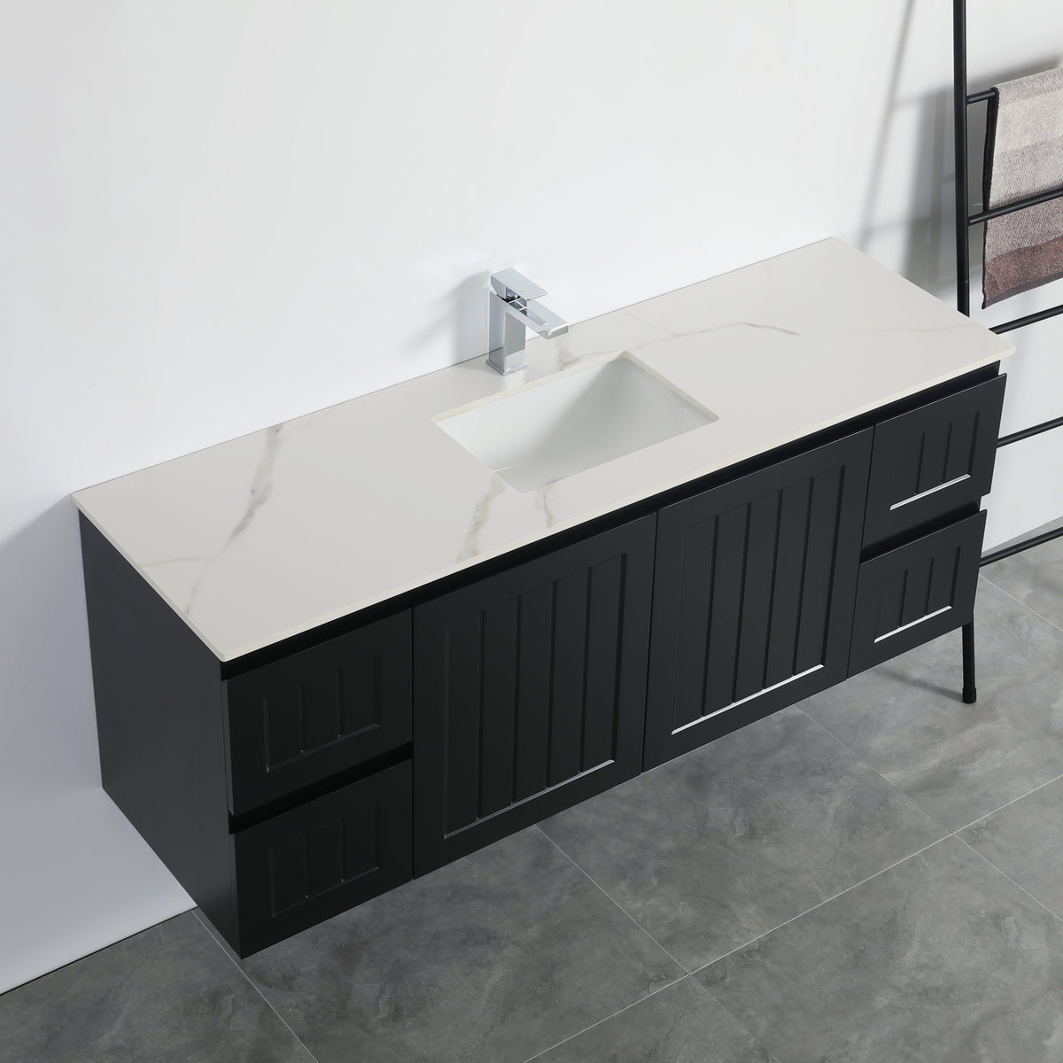 Acacia 1500mm Matte Black Single Bowl Wall Hung Vanity