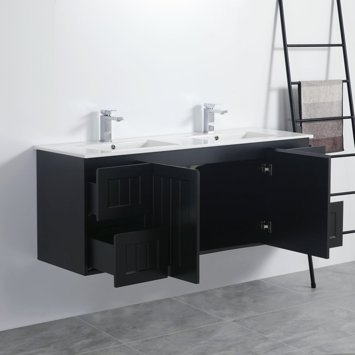 Acacia 1500mm Matte Black Double Bowl Wall Hung Vanity
