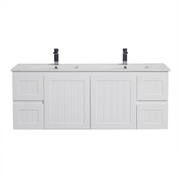 Acacia 1500mm Matte White Double Bowl Wall Hung Vanity