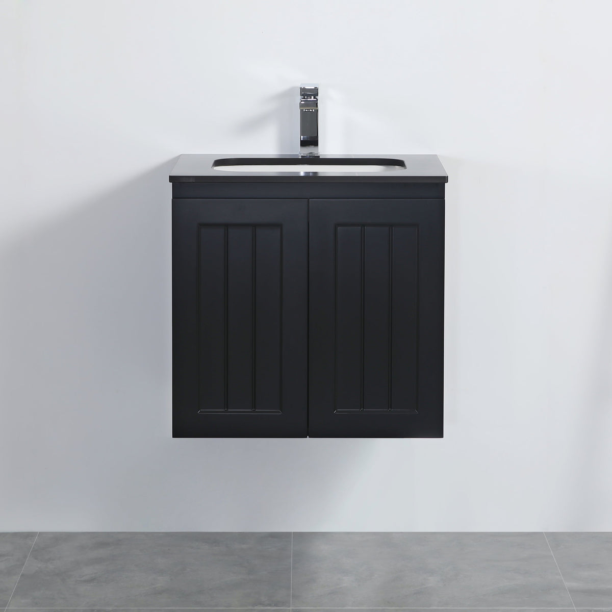 Acacia 600mm Matte Black Single Bowl Wall Hung Vanity
