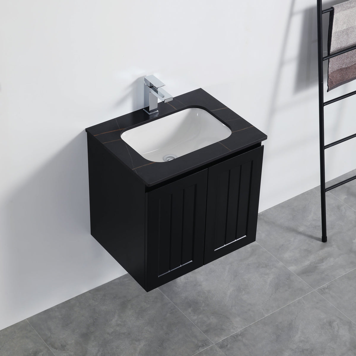 Acacia 600mm Matte Black Single Bowl Wall Hung Vanity