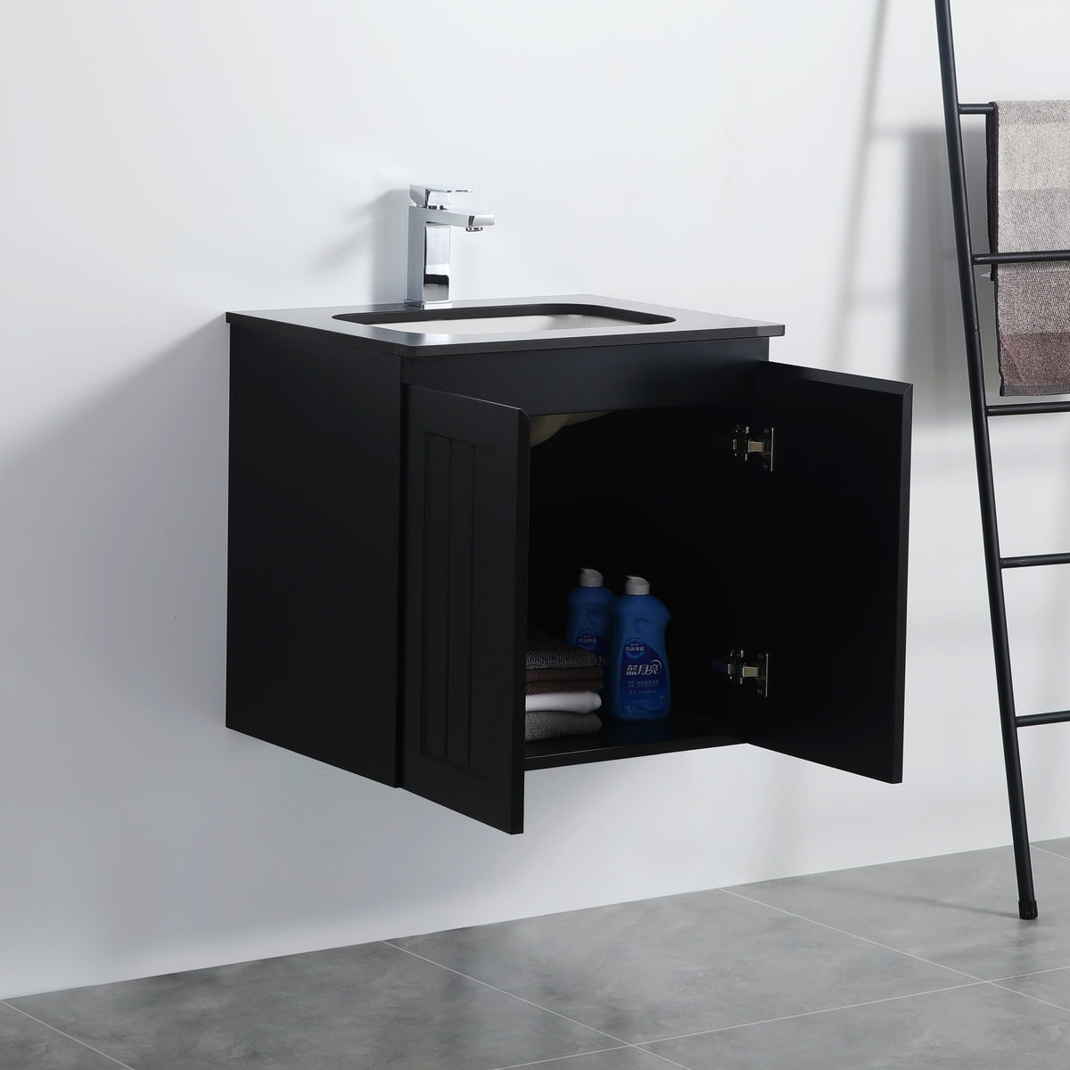 Acacia 600mm Matte Black Single Bowl Wall Hung Vanity