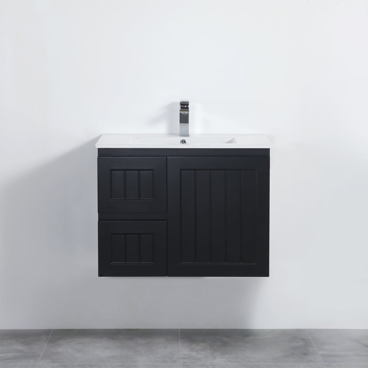 Acacia 750mm Matte Black  Left Hand Drawer Wall Hung Vanity
