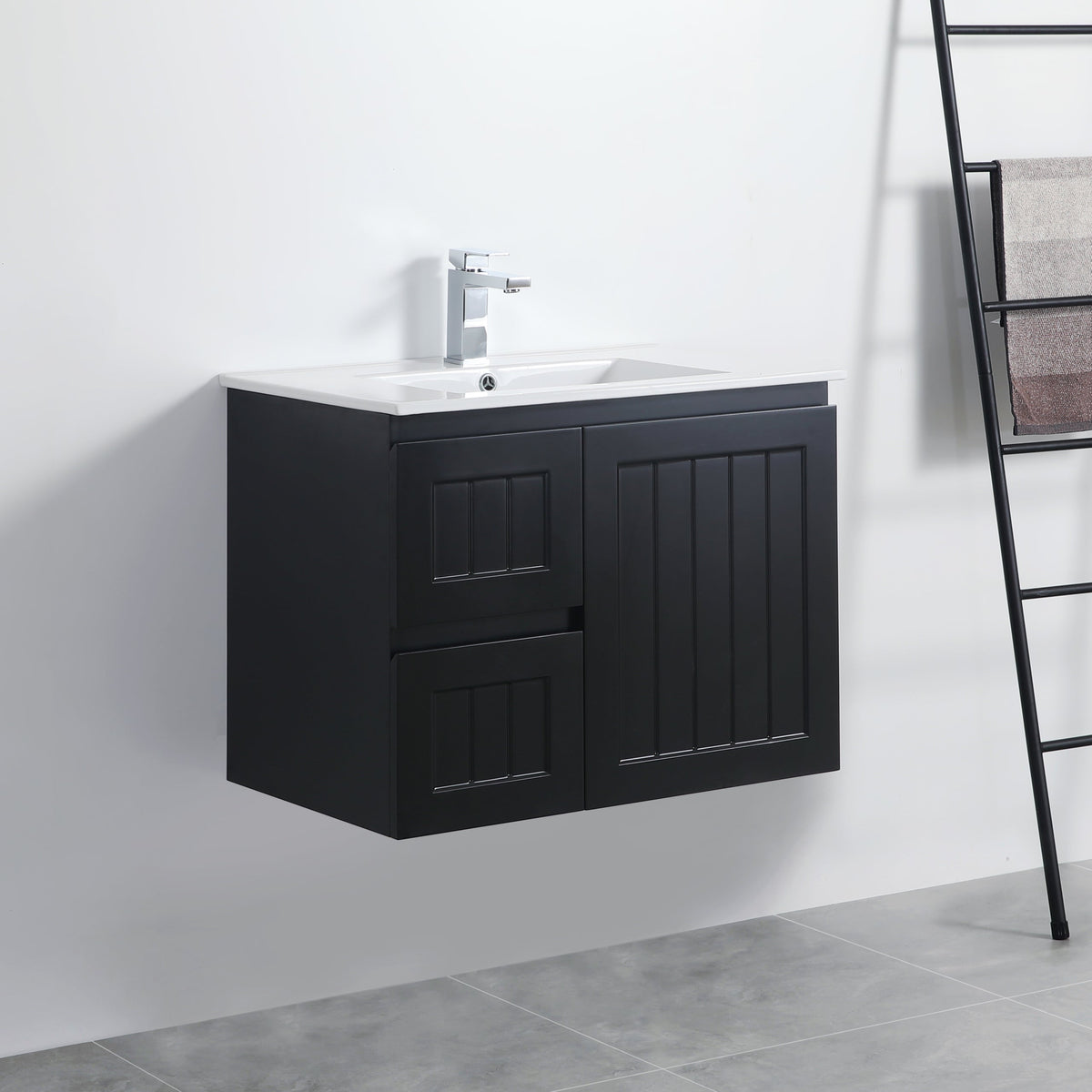 Acacia 750mm Matte Black  Left Hand Drawer Wall Hung Vanity