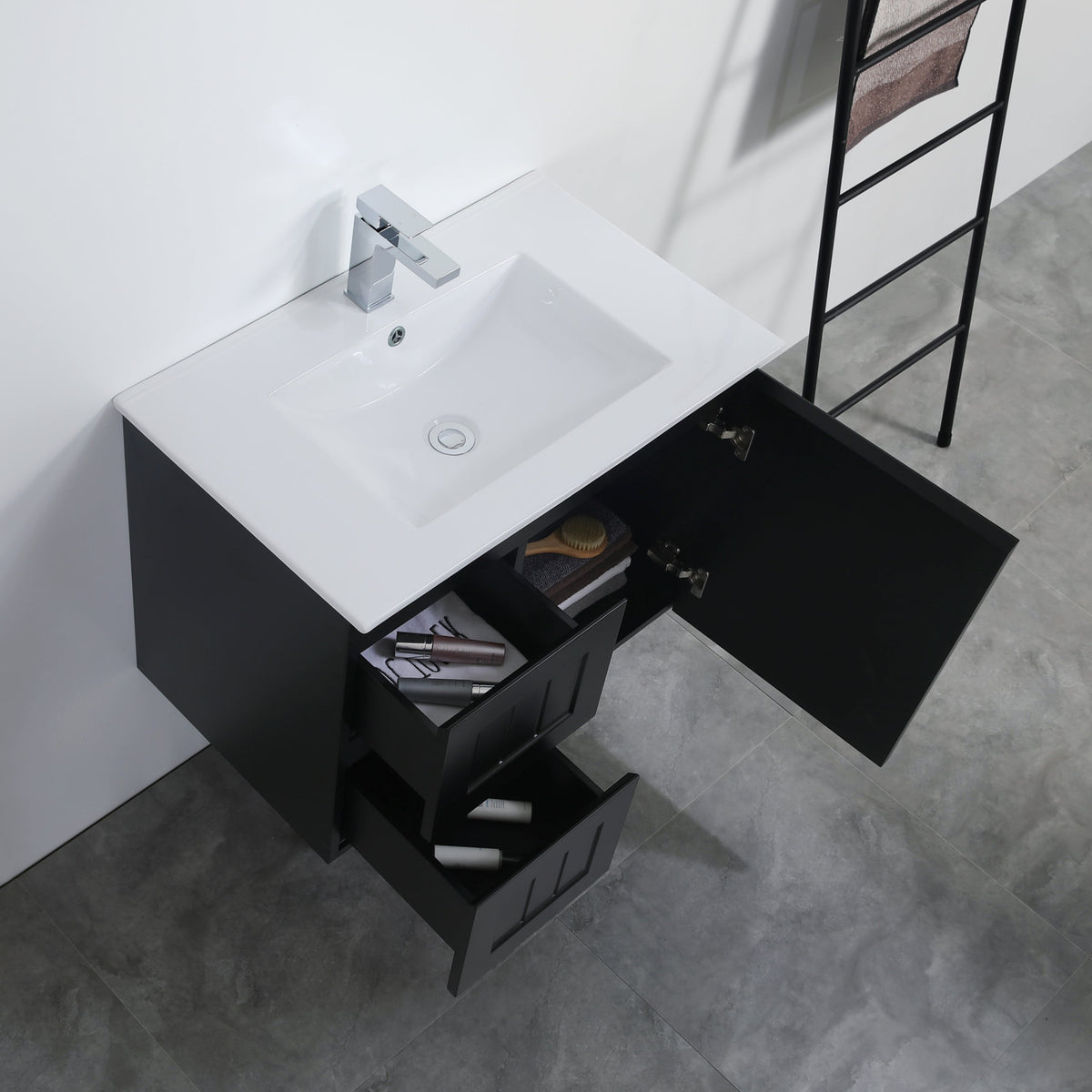 Acacia 750mm Matte Black  Left Hand Drawer Wall Hung Vanity