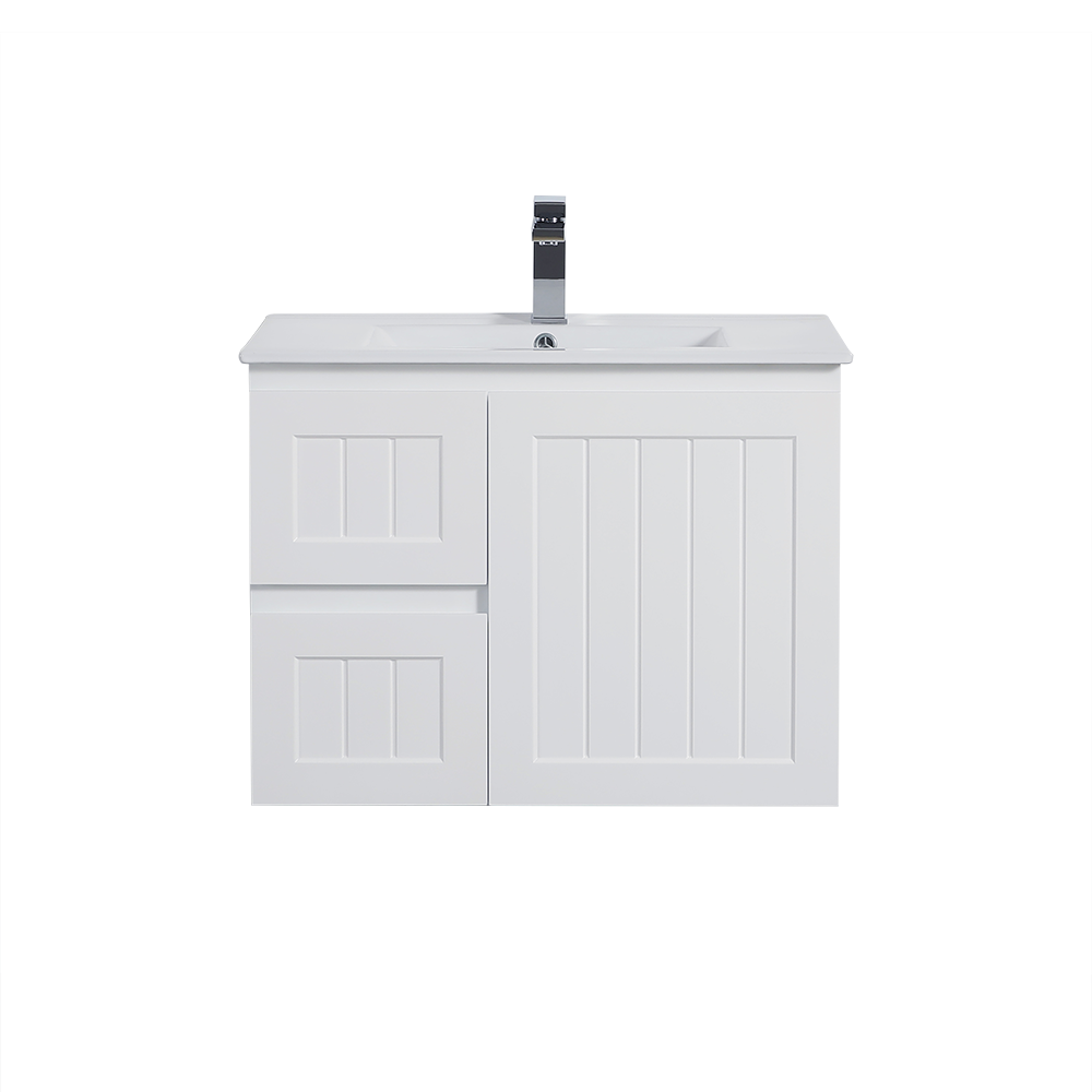 Acacia 750mm Matte White Left Hand Drawer Wall Hung Vanity